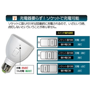 停電時の非常灯として 懐中電灯にもなるLED充電式電球 E26対応 3.8W（30W電球相当）