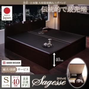 【組立設置費込】ベッド シングル【Sagesse】ラージ フレームカラー：ダークブラウン 畳カラー：ブラック 美草・日本製_大容量畳跳ね上げベッド_【Sagesse】サジェス