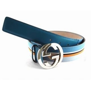 GUCCI（グッチ） ベルト（BELT）114984 HZ01N 4762 レザー×キャンバス size 100（ウェビング:ブルー×ライトブルー）