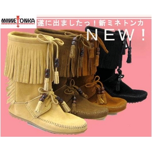 Minnetonka(ミネトンカ) Women's WoodStock fringe front lace Boot ウッドストックフリンジ スウェードレースブーツ レディース  7インチ ブラウン