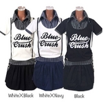 BLUE CRUSH(ブルークラッシュ) レディース ゴルフウエア サスペンダー付きロゴ 上下セット 半袖シャツ ショートパンツ 500111 Mサイズ ホワイト×ネイビー