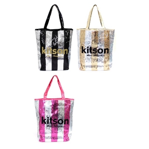 KITSON（キットソン） sequin ns stripe tote スパンコール トートバッグ ブラック×シルバー（3790）