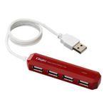 ロアス 4ポートUSB2.0ハブ UH-2214-UR(レッド) 【3セット】