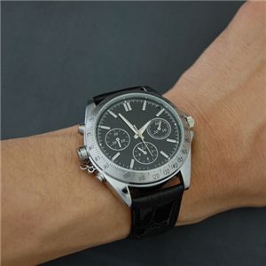 写真撮影対応 クロノ調 腕時計型ビデオカメラ VIDEO CAMERA WATCH 黒革バンド