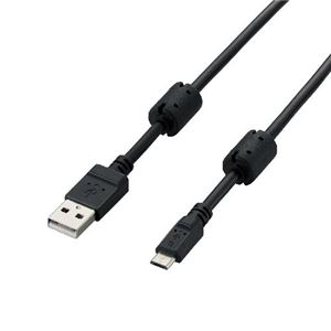（まとめ）エレコム フェライトコア付2A対応microBケーブル U2C-AMBF2U12BK【×3セット】