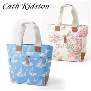 Cath KidstoniLXLbh\jc^g[g TALL TOTE WITH LEATHER 244701 Chiswick Flower Stone/Boat Royal Blue