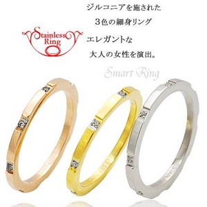 ステンレス製リング　ジルコニアつきスマートリング　ピンクゴールド　17号