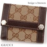 GUCCI(グッチ） GGキャンバス 折り財布154119 ベージュ×ブラウン