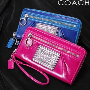 3:COACH(コーチ) POPPY ラウンドジップジップパテント長財布 SV/MJ-Magenta