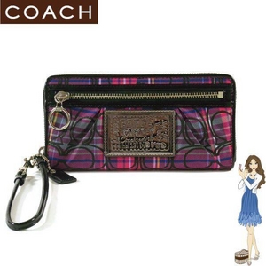 COACH（コーチ） 長財布 ポピー タータン ジップ アラウンド ピンク／マルチカラー 43395