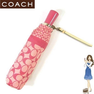 COACH（コーチ） 折りたたみ傘 シグネチャー パッチワーク アンブレラ コーラルピンク 60361