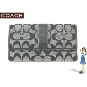 1:Coach(コーチ) 3つ折り長財布 シグネチャースリムエンベロープ ブラック 41525