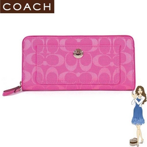 Coach(コーチ) アコーディオン ジップ アラウンド長財布 シグネチャー ピンク 41970