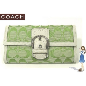 Coach(コーチ) 3つ折り長財布 ソーホー シグネチャー チェックブック アップルグリーン 42139