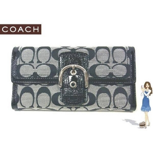 Coach(コーチ) 3つ折り長財布 ソーホー シグネチャー チェックブック ブラック 42139