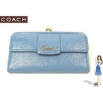 Coach(コーチ) 3つ折り長財布 ペネロピ パテント スリムエンベロープ ブルー 42387