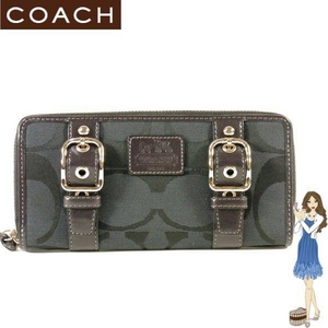 1:Coach(コーチ) アコーディオン ジップ アラウンド長財布 ゾーイ シグネチャー ブラック 41854