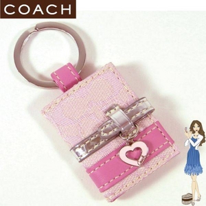 Coach(コーチ) キーホルダー シグネチャー ストライプ ピクチャー フレーム キーフォブ ピンク 92440