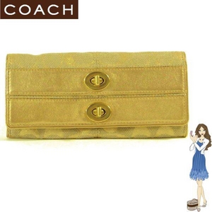 1:Coach(コーチ) スリム エンベローブ 長財布 ボニー ルーレックス タ-ンロック ゴールド 42787