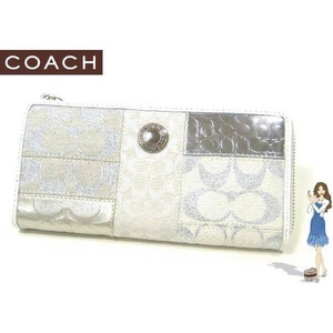 Coach(コーチ) アコーディオン ジップ 長財布 シグネチャー ストライプ パッチワーク シルバー/マルチカラー 42477