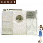 Coach(コーチ) 小銭入れ シグネチャー ストライプ パッチワーク ミニ スキニー シルバー/マルチカラー 42476