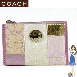 Coach(コーチ) 小銭入れ シグネチャー ストライプ パッチワーク ミニ スキニー ピンク/マルチカラー 42476