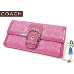 Coach(コーチ) 3つ折り長財布 ソーホー シグネチャー チェックブック ピンク 42139