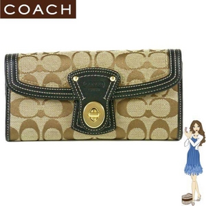 Coach(コーチ) スリム エンベロープ 3つ折り長財布 レガシー シグネチャー ブラック 41955