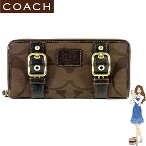 1:Coach(コーチ) アコーディオン ジップ アラウンド長財布 ゾーイ シグネチャー ブラウン 41854