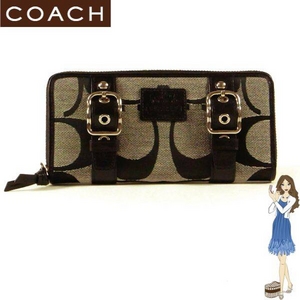 1:Coach(コーチ) アコーディオン ジップ アラウンド長財布 ゾーイ シグネチャー ブラック/ホワイト 41854