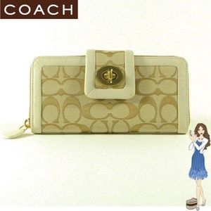 Coach(コーチ) アコーディオン ジップ アラウンド 長財布 クリケット シグネチャー ライトカーキ 42660