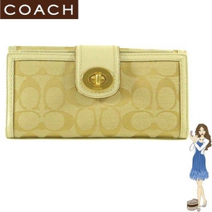 Coach(コーチ) 長財布 ハンプトンズ シグネチャー チェックブック ウォレット ライトカーキ 41354