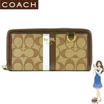 Coach(コーチ) ジップ アラウンド 長財布 ヘリテージ ストライプ アコーディオン ダークブラウン 42380