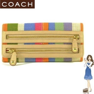 1:Coach(コーチ) スリム エンベロープ 長財布 ボニー ストライプ マルチカラー 42567