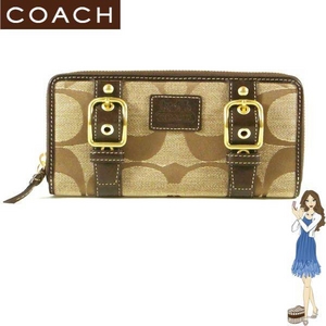 Coach(コーチ) アコーディオン ジップ アラウンド長財布 ゾーイ シグネチャー カーキ/ブラウン 41854