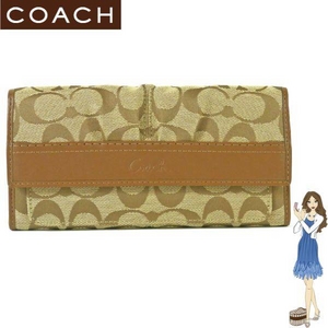 1:Coach(コーチ) スリム エンベロープ 3つ折長財布 ソーホー プリーテッド シグネチャー ブラウン 42818