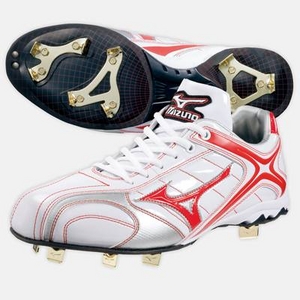 洗練されたデザインが光る♪ MIZUNO（ミズノ） 樹脂底スパイク ブライトグリッター ホワイト×レッド 23.5cm