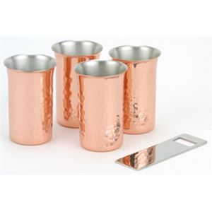 アサヒ 純銅鎚目一口ビール・栓抜き　5PCセット （銅製品）