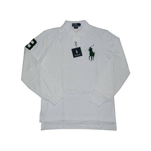 POLO Ralph Lauren(ポロ ラルフローレン) ビッグポニーポロシャツ(長袖) カスタムフィット ホワイト×グリーン Sサイズ