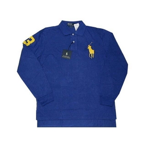 POLO Ralph Lauren(ポロ ラルフローレン) ビッグポニーポロシャツ(長袖) カスタムフィット ブルー×イエロー Lサイズ