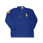 POLO Ralph Lauren(ポロ ラルフローレン) ビッグポニーポロシャツ(長袖) カスタムフィット ブルー×イエロー Lサイズ