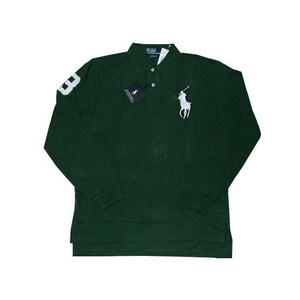 POLO Ralph Lauren(ポロ ラルフローレン) ビッグポニーポロシャツ(長袖) カスタムフィット グリーン×ホワイト Mサイズ