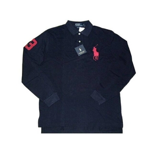 POLO Ralph Lauren(ポロ ラルフローレン) ビッグポニーポロシャツ(長袖) カスタムフィット ネイビー×レッド Sサイズ