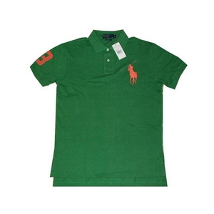 POLO Ralph Lauren(ポロ ラルフローレン) ビッグポニーポロシャツ(半袖) カスタムフィット グリーン×オレンジ Lサイズ