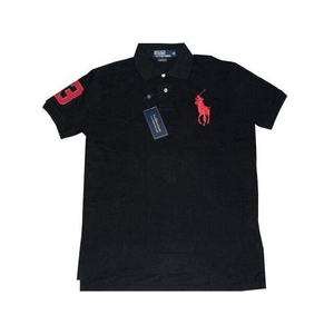 POLO Ralph Lauren(ポロ ラルフローレン) ビッグポニーポロシャツ(半袖) カスタムフィット ブラック×レッド Sサイズ