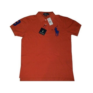 POLO Ralph Lauren(ポロ ラルフローレン) ビッグポニーポロシャツ(半袖) カスタムフィット オレンジ×ブルー Mサイズ