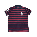 POLO Ralph Lauren（ポロ ラルフローレン） ビッグポニーストライプポロシャツ（半袖） カスタムフィット ネイビー×レッド Sサイズ