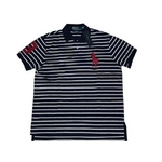 POLO Ralph Lauren(ポロ ラルフローレン) ビッグポニーストライプポロシャツ(半袖) カスタムフィット ネイビー×ホワイト　Lサイズ