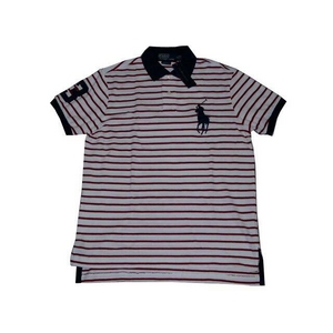 POLO Ralph Lauren(ポロ ラルフローレン) ビッグポニーストライプポロシャツ(半袖) カスタムフィット ホワイト×レッド　Lサイズ