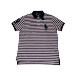 POLO Ralph Lauren(ポロ ラルフローレン) ビッグポニーストライプポロシャツ(半袖) カスタムフィット ホワイト×レッド　Lサイズ